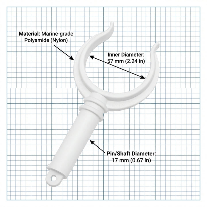 White Polyamide Oarlock 57mm Rowlock 17mm Shank Nuova Rade 197208 Marine Grade