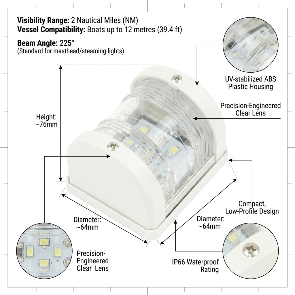 White Masthead LED Navigation Light MidiNav Range for Boats up to 12m 2NM IP66