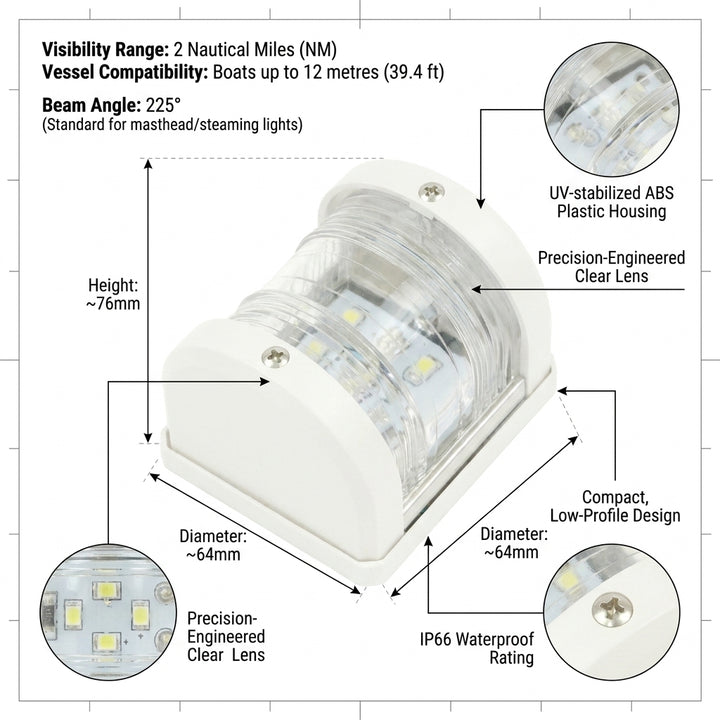 White Masthead LED Navigation Light MidiNav Range for Boats up to 12m 2NM IP66