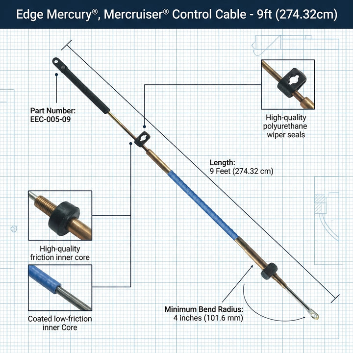 Edge 9ft Mercury Mercruiser Control Cable 274cm Gen I CCX17909 850716A9