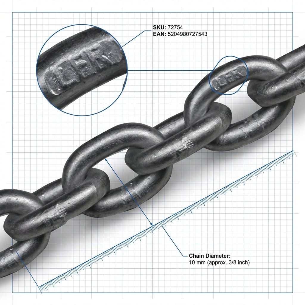 Lofrans 10mm G40 Hot-Dip Galvanised Calibrated Anchor Chain ISO 4565 - 50m Roll