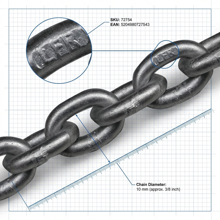 Lofrans 10mm G40 Hot-Dip Galvanised Calibrated Anchor Chain ISO 4565 - 50m Roll
