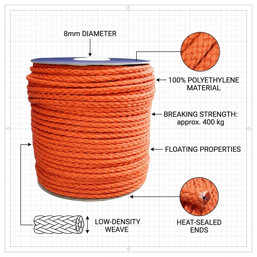 Lalizas Cabo Floating Rope 8mm Orange Marine Safety Line Lifebuoy MOB SKU 70260
