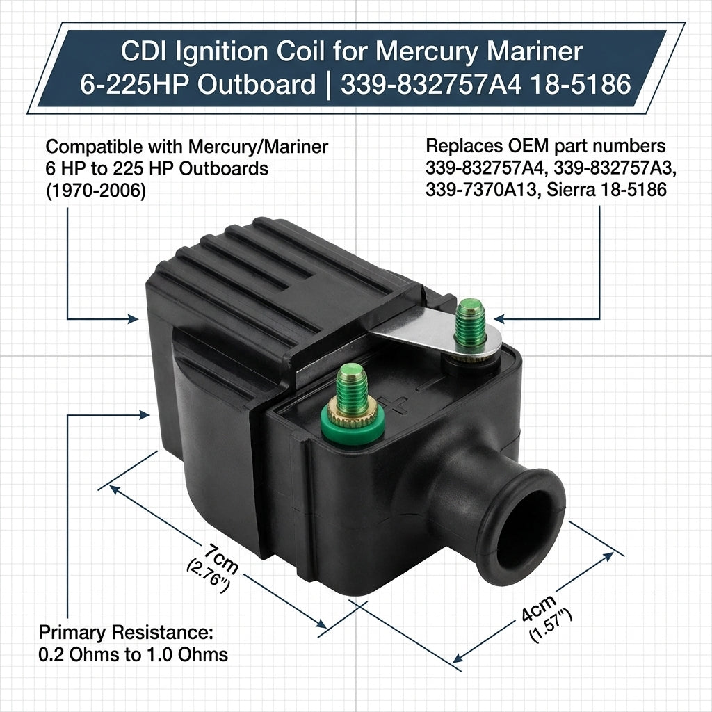 CDI Electronics 184-0001 Ignition Coil Mercury Mariner 339-832757A4 6HP-225HP