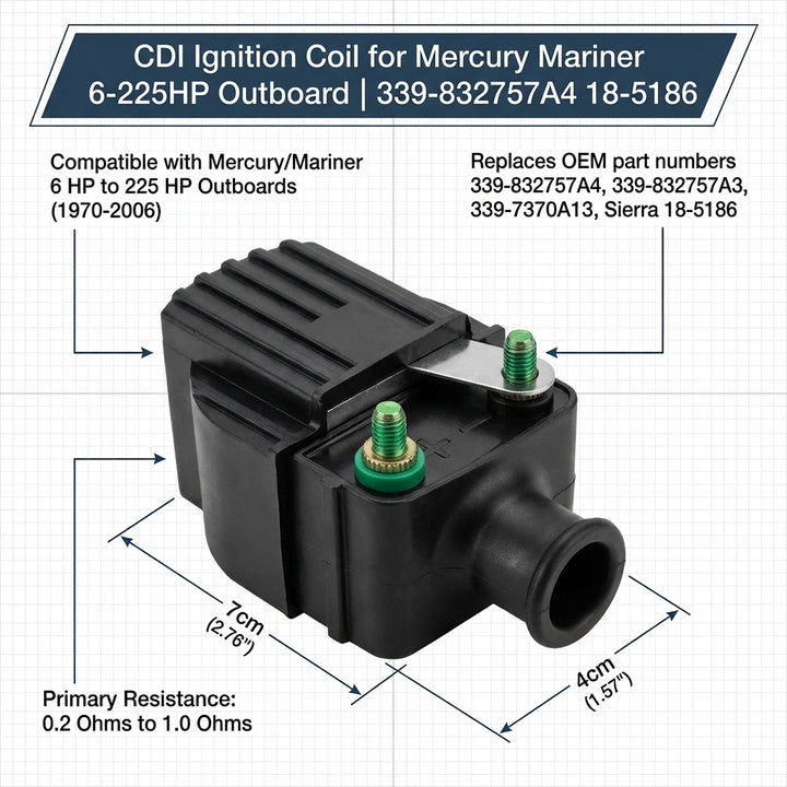 CDI Electronics 184-0001 Ignition Coil Mercury Mariner 339-832757A4 6HP-225HP