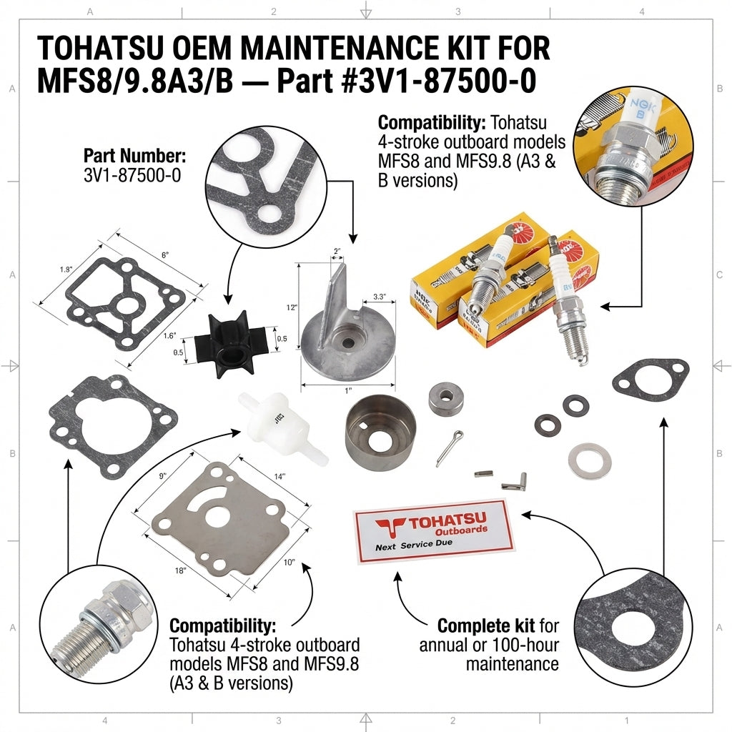 Tohatsu 3V1-87500-0 Maintenance Kit MFS8 MFS9.8 A3 B 4-Stroke Outboard Service
