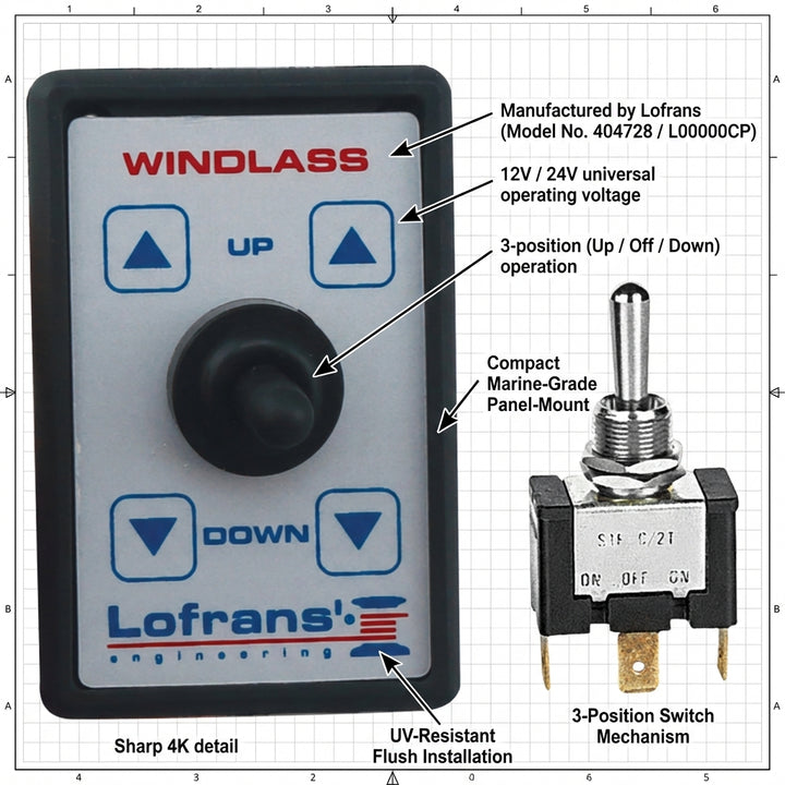Lofrans 404728 Cockpit Control Switch Type L - Up-Off-Down Windlass Toggle