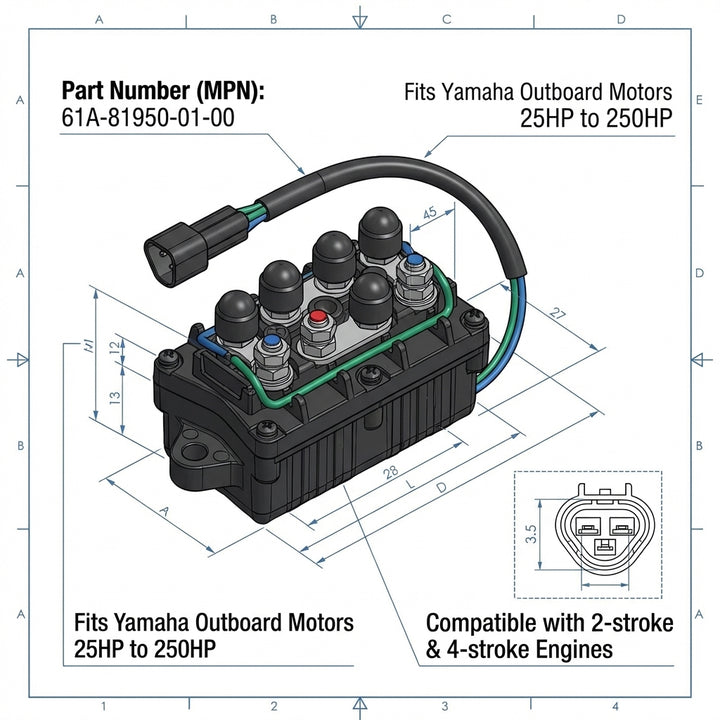 Power Trim Tilt Relay for Yamaha Outboard 25-250HP 61A-81950-01-00 3-Pin Assembly