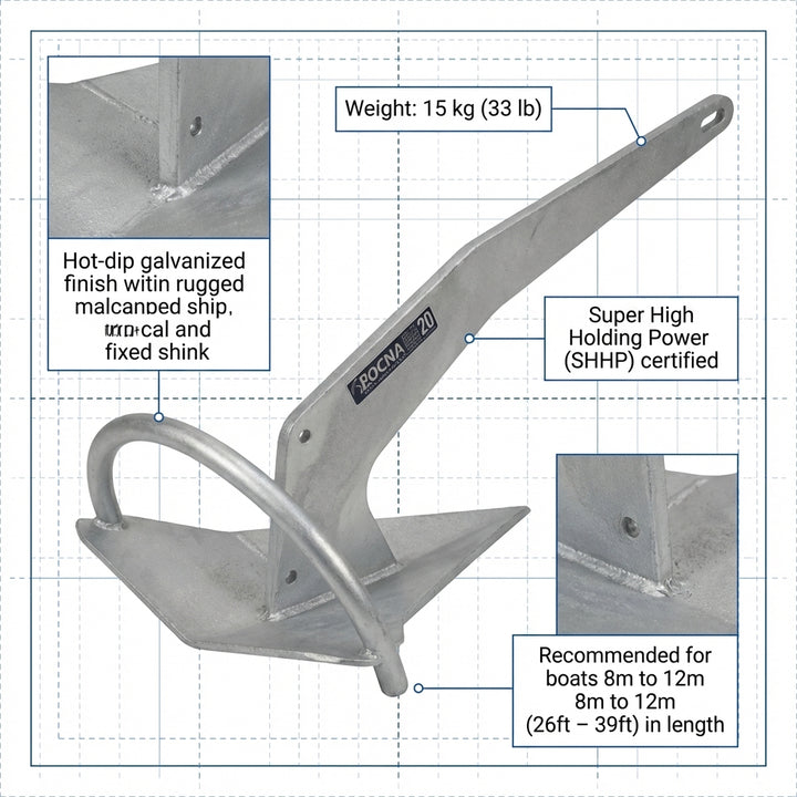 Rocna 15kg Galvanized Anchor | 33lb Original Boat Anchor 77-106-035