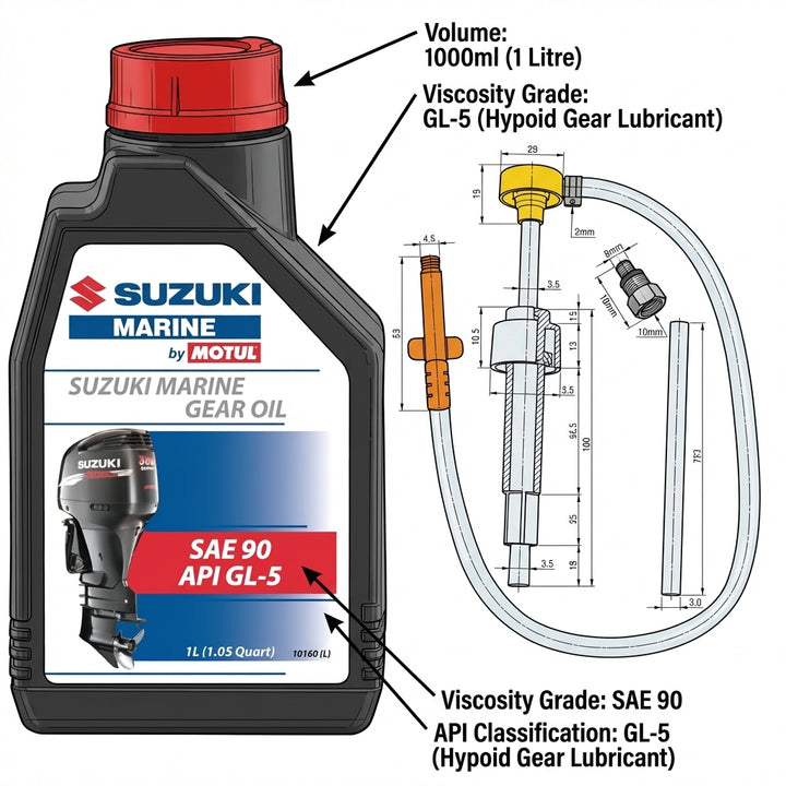 Suzuki Marine SAE 90 GL5 Gear Oil 1L & Pump Kit - Genuine Outboard Maintenance