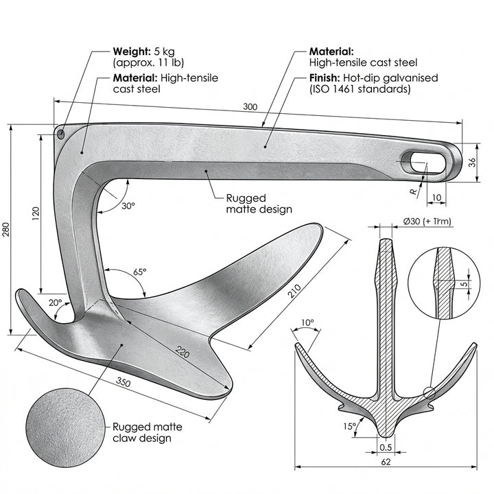 Anchor Bruce Claw Hot-Dip Galvanised Anchor 5 kg | 4Boats