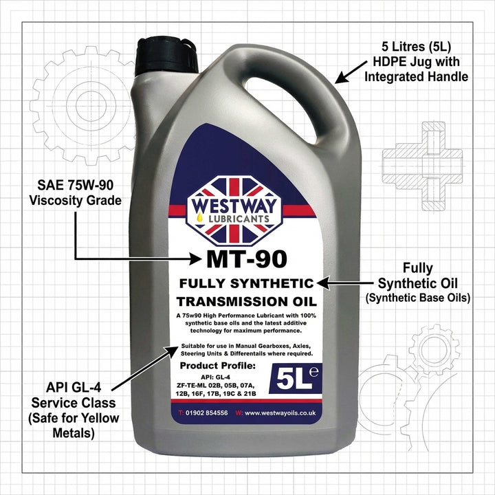 MT-90 75W90 GL-4 Fully Synthetic Gear Oil 5L - Manual Transmission & Diff Fluid
