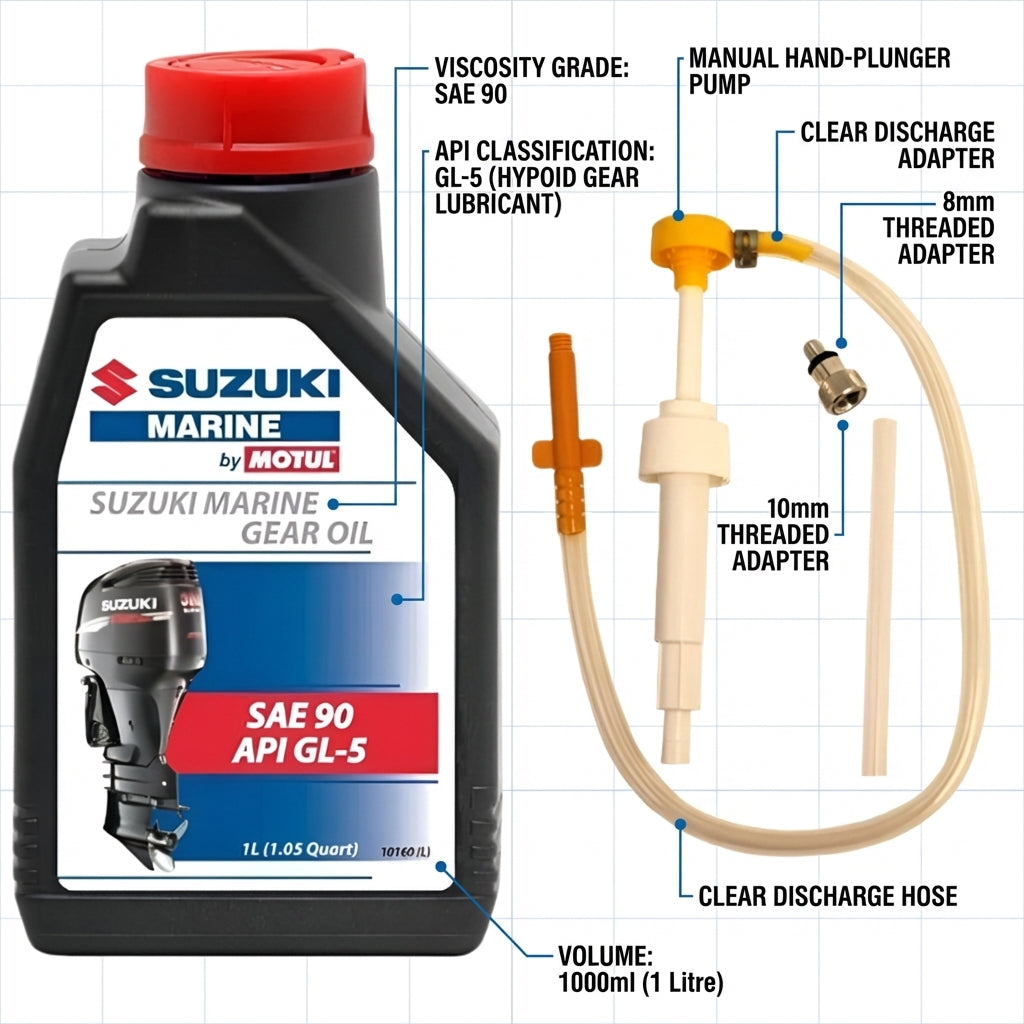 Suzuki Marine SAE 90 GL5 Gear Oil 1L & Pump Kit - Genuine Outboard Maintenance