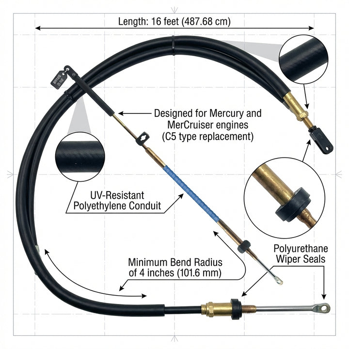Mercury Mercruiser 16ft Gen 1 Control Cable Edge Multiflex EEC-005-16 487.68cm