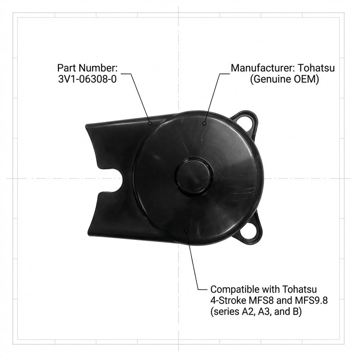 Genuine Tohatsu Nissan 8hp 9.8hp 4-Stroke Timing Belt Cover 3V1-06308-0
