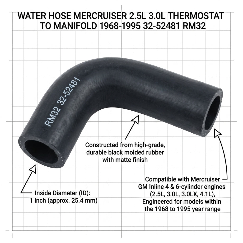 Water Hose Mercruiser, 2.5L, 3.0L Thermostat to Manifiold,1968 -1995, 32-52481