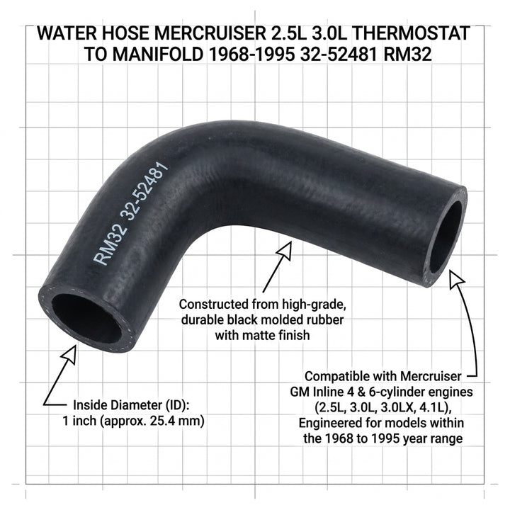Water Hose Mercruiser, 2.5L, 3.0L Thermostat to Manifiold,1968 -1995, 32-52481