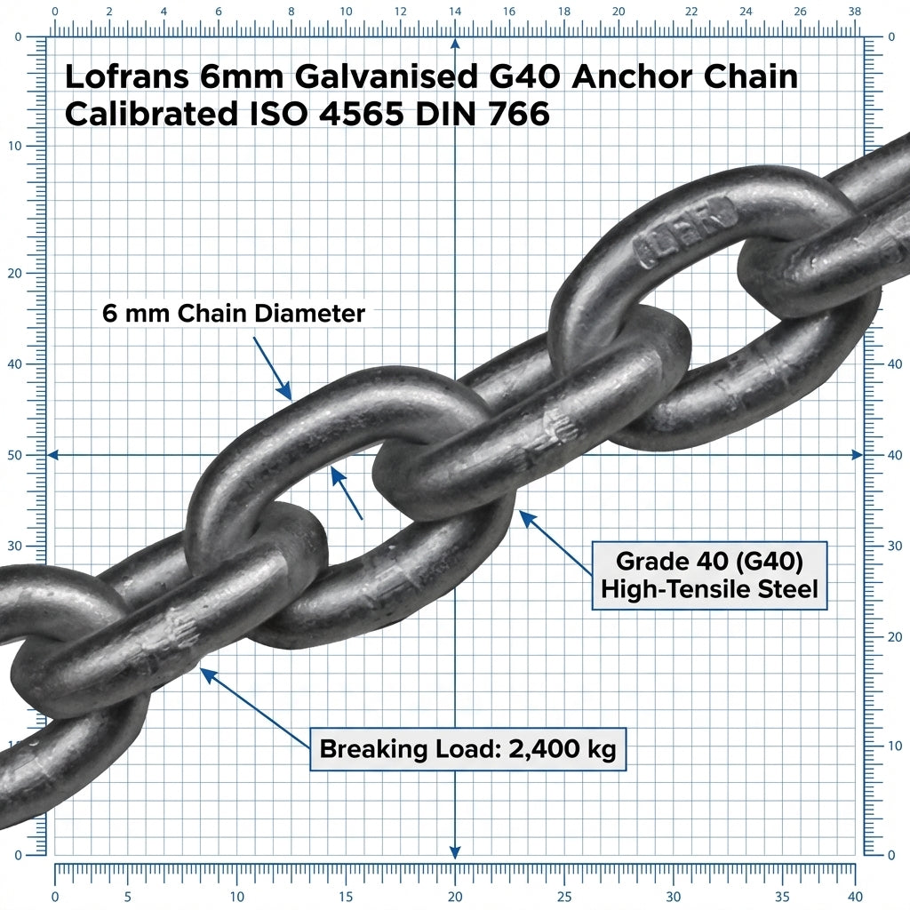 Lofrans 6mm Galvanised G40 Anchor Chain Calibrated ISO 4565 DIN 766- price per meter