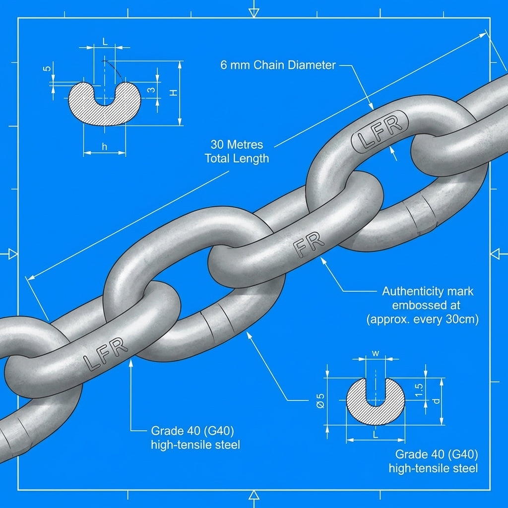 Lofrans 6mm Calibrated Anchor Chain 30m Galvanised ISO 4565 DIN 766 G40 72749