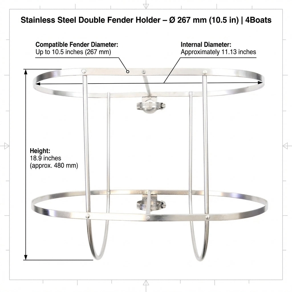 Stainless Steel Double Boat Fender Holder 10.5" 267mm Basket Rack