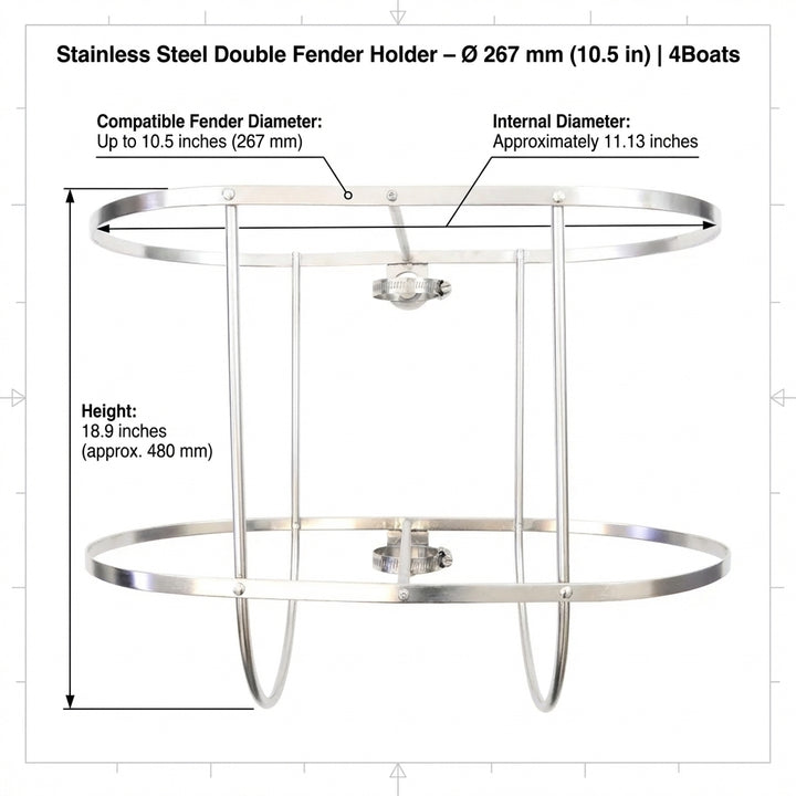 Stainless Steel Double Boat Fender Holder 10.5" 267mm Basket Rack