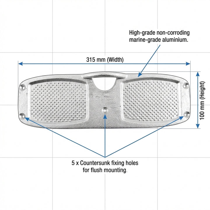 Transom Mounting Plate for Outboards Large Size 315x100mm Aluminium Engine Pad