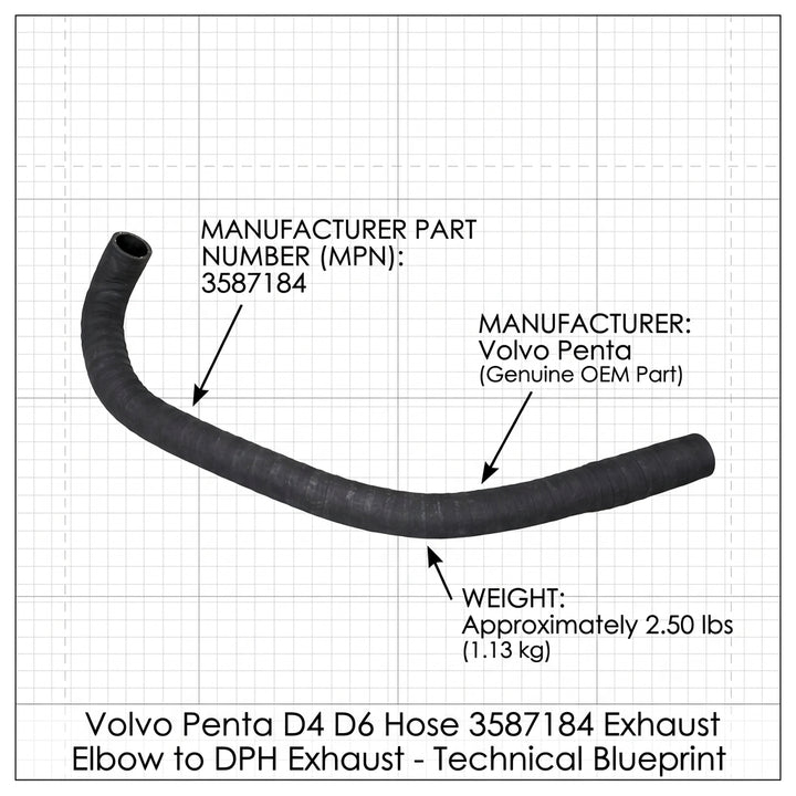 Volvo Penta D4 & D6 Hose 3587184, Exhaust Elbow to DPH Exhaust