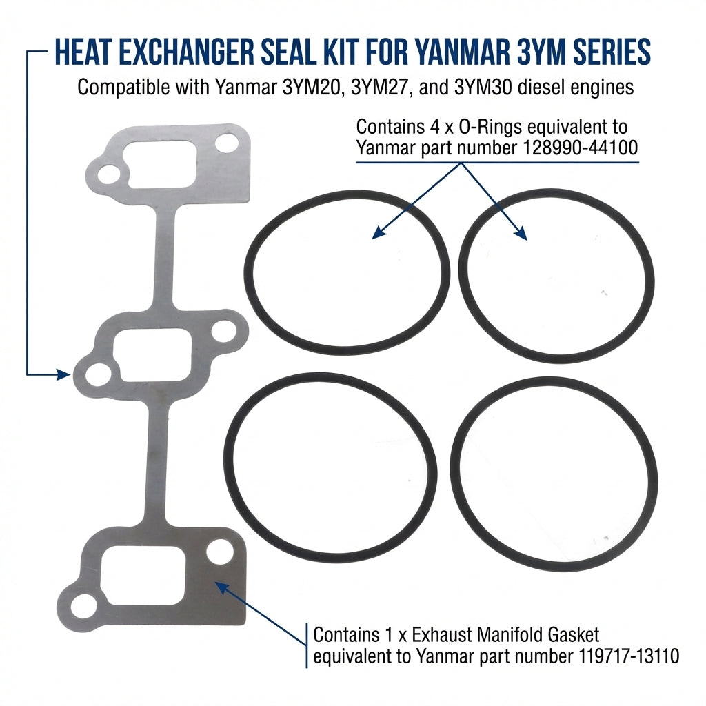 Heat Exchanger Seal Kit for Yanmar 3YM15 3YM20 3YM30 - Replaces 128990-44100