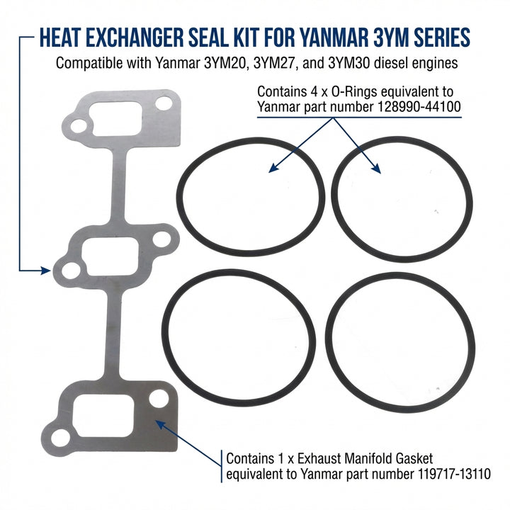 Heat Exchanger Seal Kit for Yanmar 3YM15 3YM20 3YM30 - Replaces 128990-44100