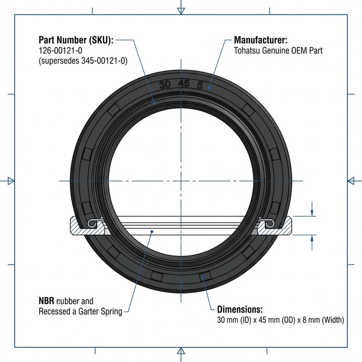 Genuine Tohatsu Oil Seal 30×45×8 mm (126-00121-0) Propeller Shaft