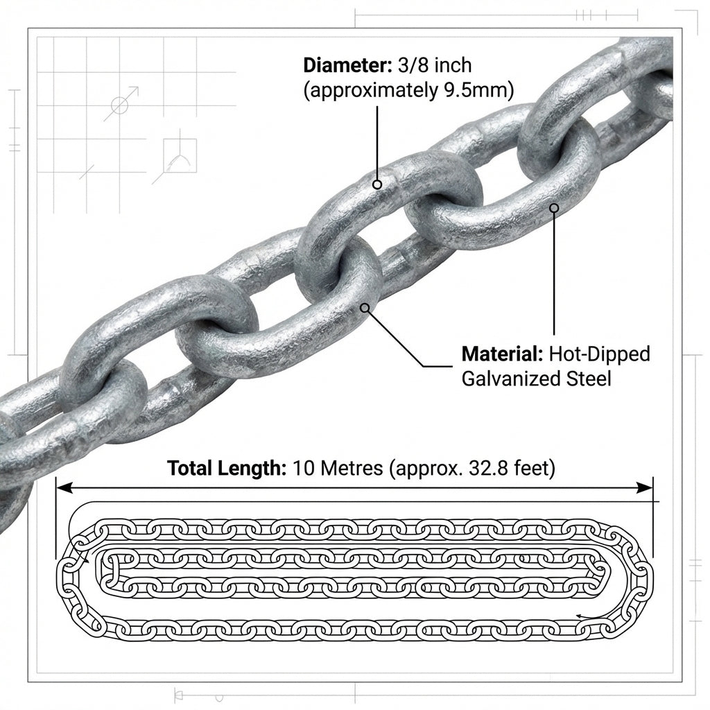 3/8" Galvanized Anchor Lead Chain 10m - Heavy Duty 10mm Marine Boat Chain
