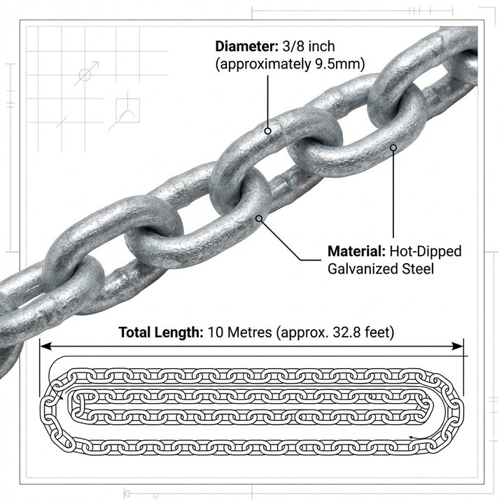 3/8" Galvanized Anchor Lead Chain 10m - Heavy Duty 10mm Marine Boat Chain