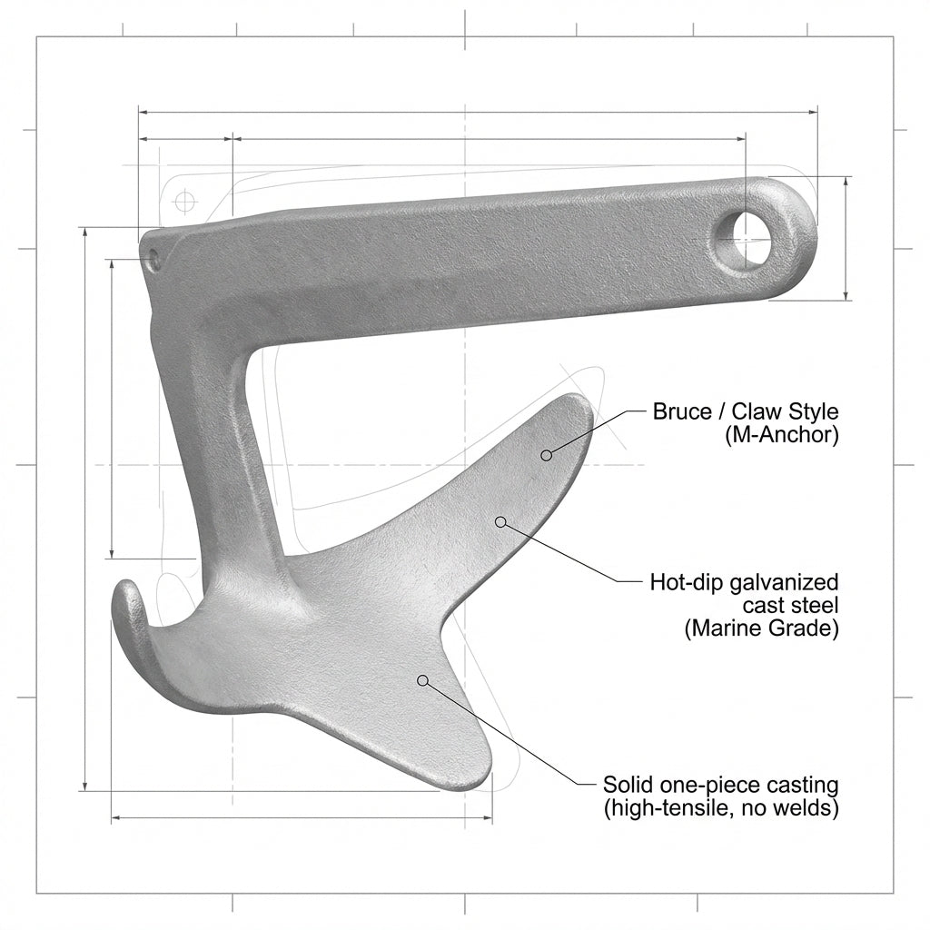 Talamex M-Anchor Galvanized Steel Bruce Claw Style Boat Anchor High Holding Power