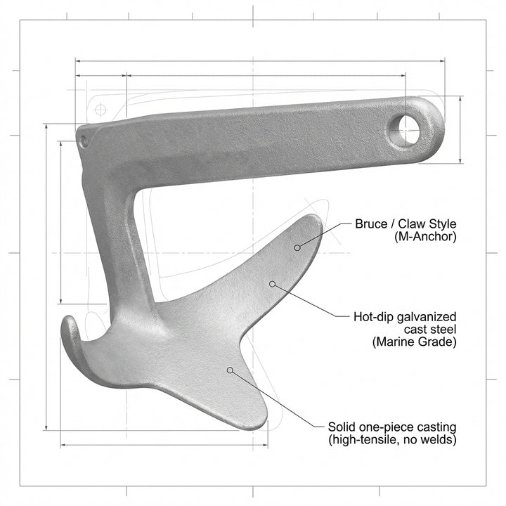 Talamex M-Anchor Galvanized Steel Bruce Claw Style Boat Anchor High Holding Power
