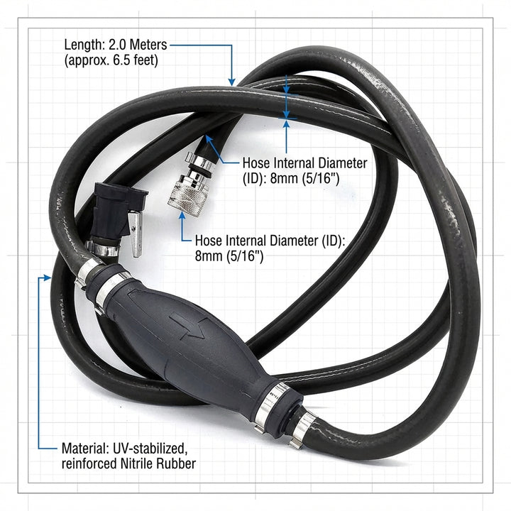 Suzuki Outboard Fuel Line Assembly 2m Hose Primer Bulb 65700-94J11 DF DT Models