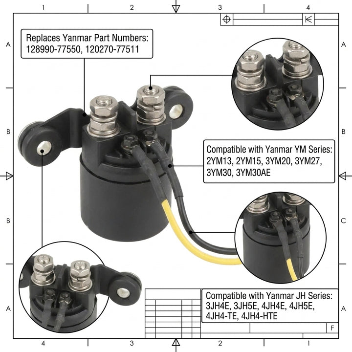 Starter Relay for Yanmar YM, JH replaces 128990-77550