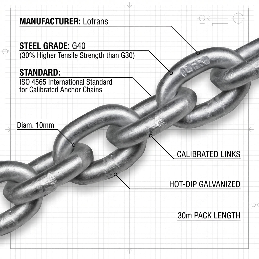 Lofrans Calibrated Anchor Chain G40 Hot Dip Galvanized ISO 4565 DIN 766 6-12mm