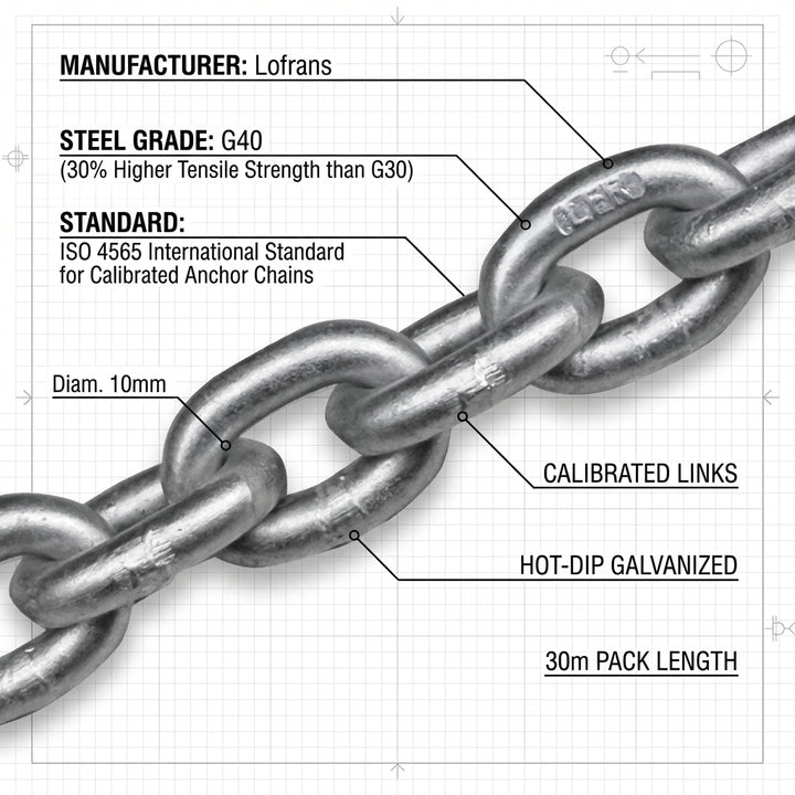 Lofrans Calibrated Anchor Chain G40 Hot Dip Galvanized ISO 4565 DIN 766 6-12mm