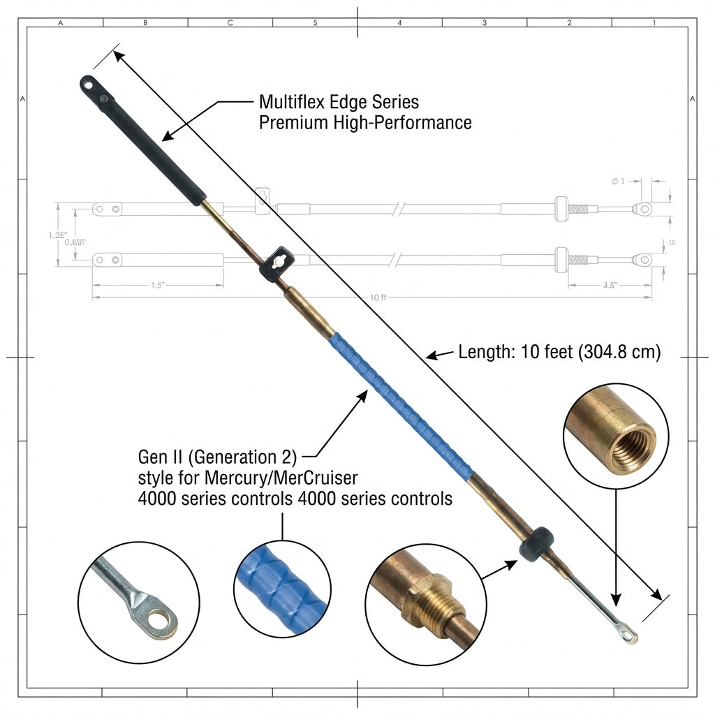 Edge Mercury Mercruiser Gen 1 Control Cable 10ft High Efficiency Marine 304.8cm