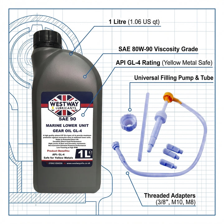WestWay 1L Marine Gear Oil SAE 90 GL-4 & Universal Filling Pump Kit