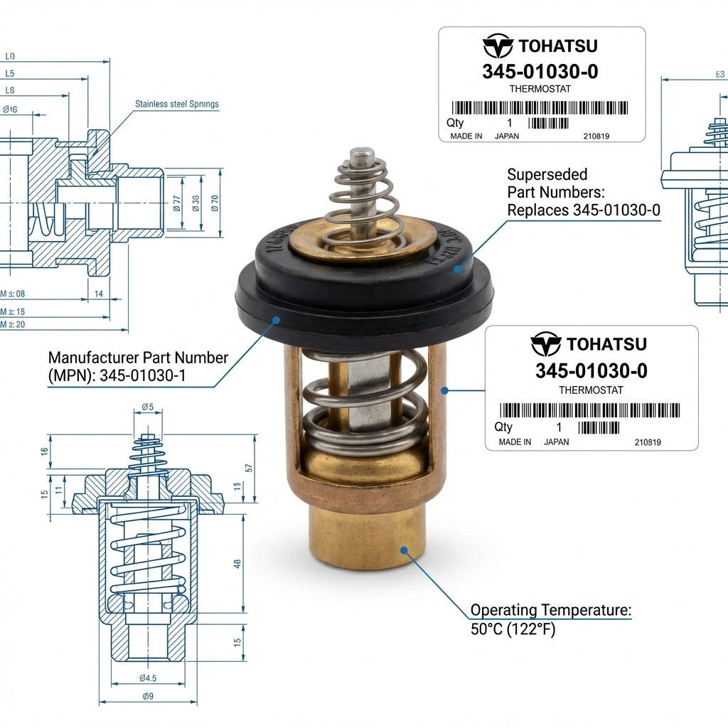 Genuine Tohatsu Nissan Outboard Thermostat 345-01030-1 25HP 30HP 40HP 50HP TLDI