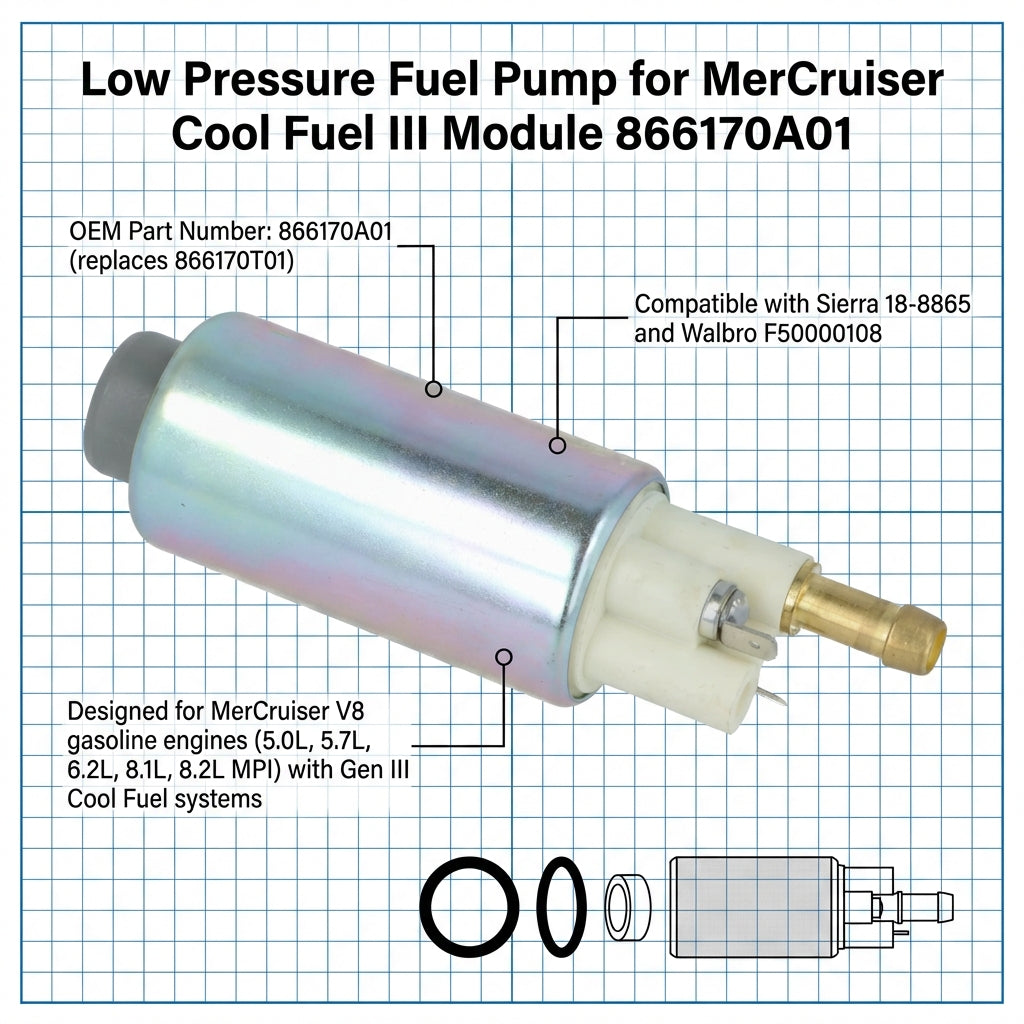 Low Pressure Fuel Pump for Mercrusier Cool Fuel III Module, 866170A01