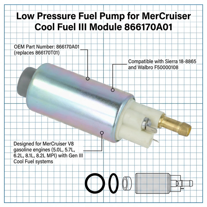 Low Pressure Fuel Pump for Mercrusier Cool Fuel III Module, 866170A01
