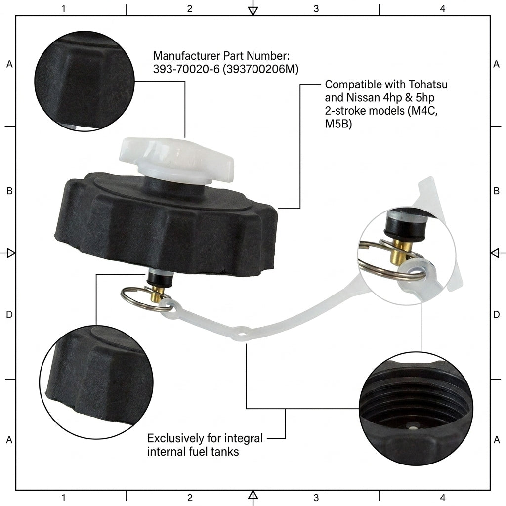 Genuine Tohatsu Fuel Tank Cap 393-70020-6 M4C M5B 2-Stroke Outboard Part