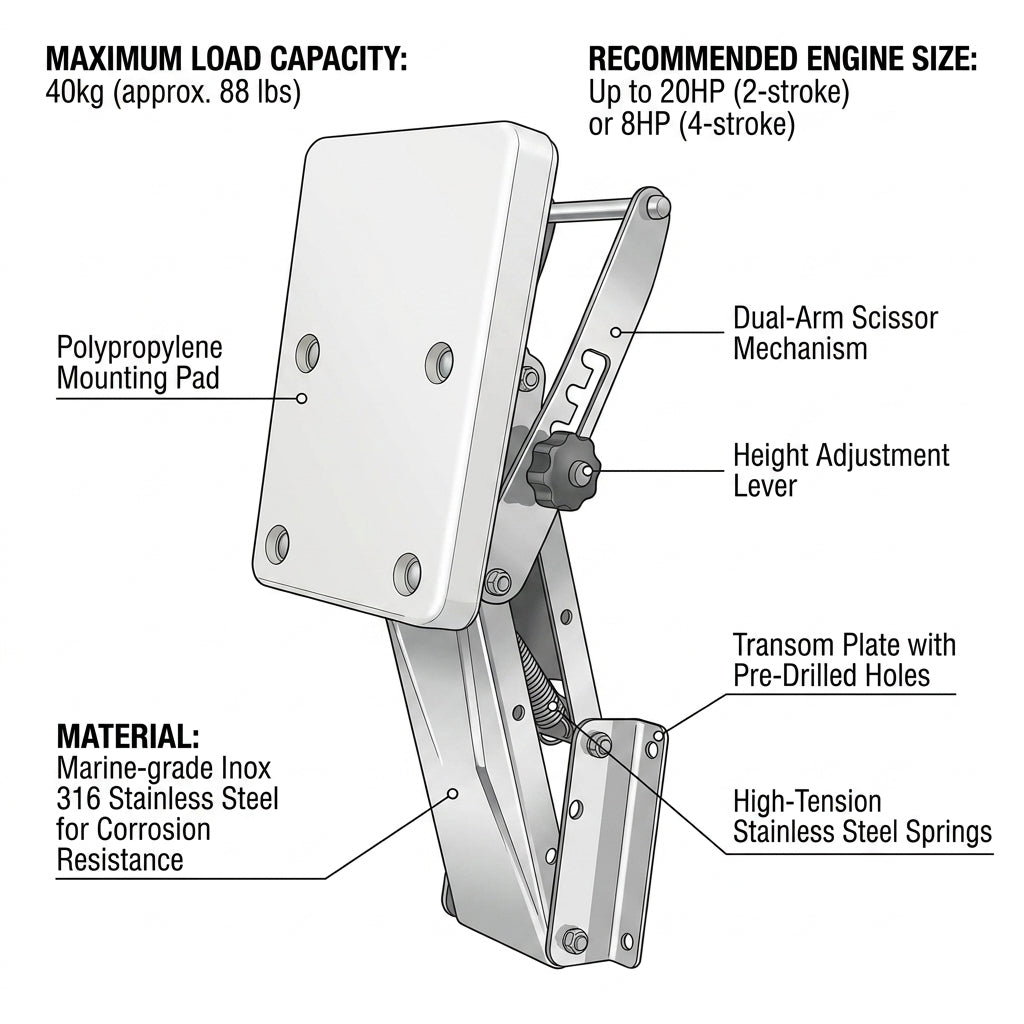 Outboard Motor Bracket Stainless Steel 316 Adjustable Aux Engine Mount Pad 40kg