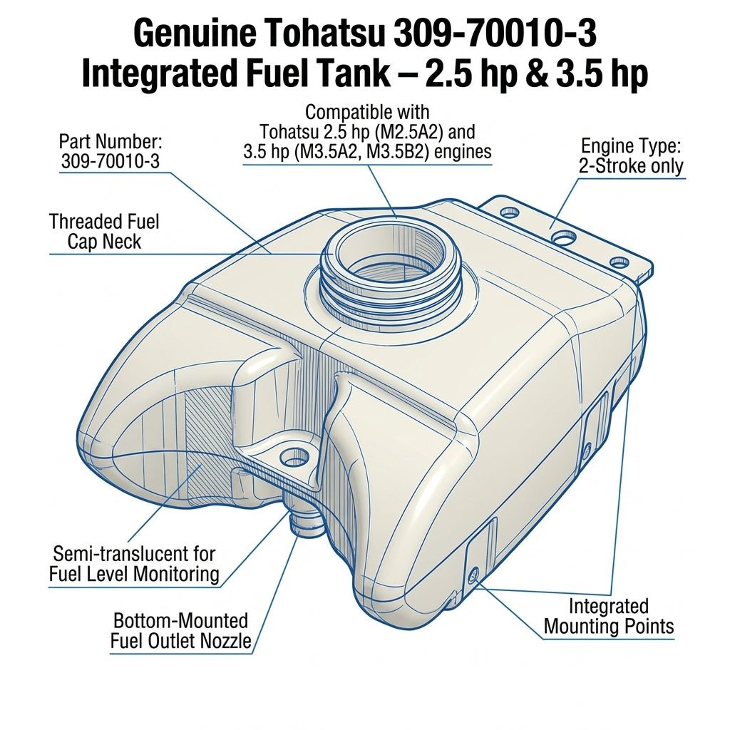 Genuine Tohatsu 2.5HP 3.5HP 2-Stroke Integrated Fuel Tank 309-70010-3