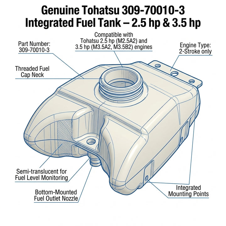 Genuine Tohatsu 2.5HP 3.5HP 2-Stroke Integrated Fuel Tank 309-70010-3