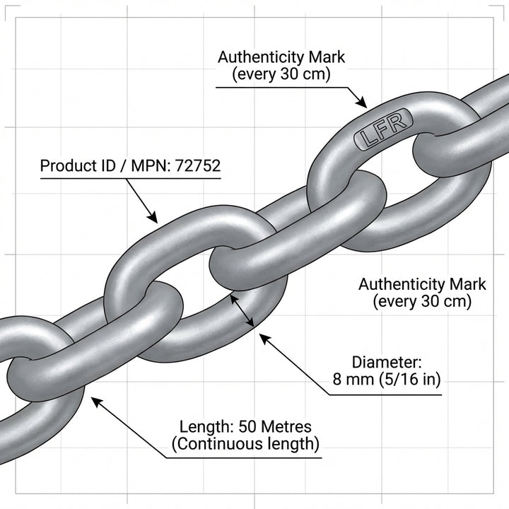 Lofrans 8mm G40 Calibrated Anchor Chain 50m Pack Galvanized ISO 4565 DIN 766
