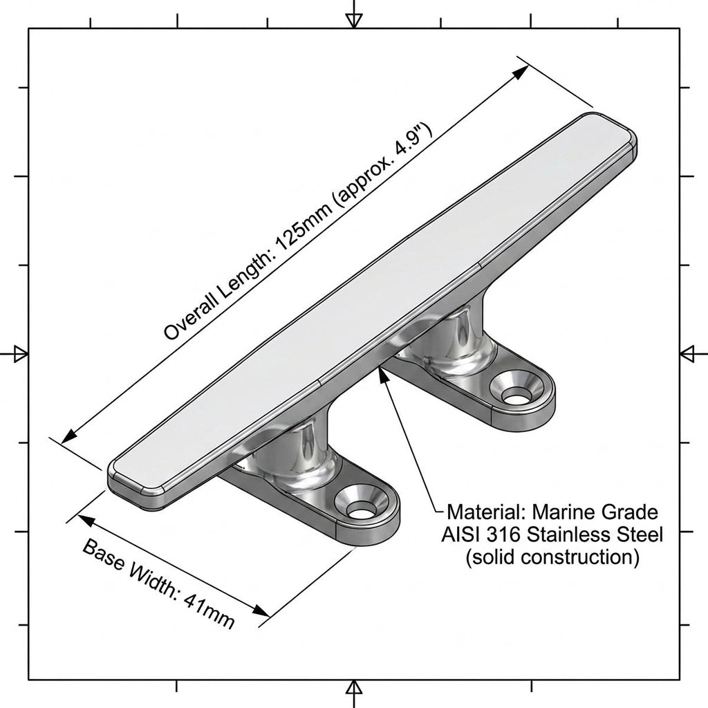125mm Low Silhouette Cleat 316 Stainless Steel Heavy Duty Marine Boat Dock 5"