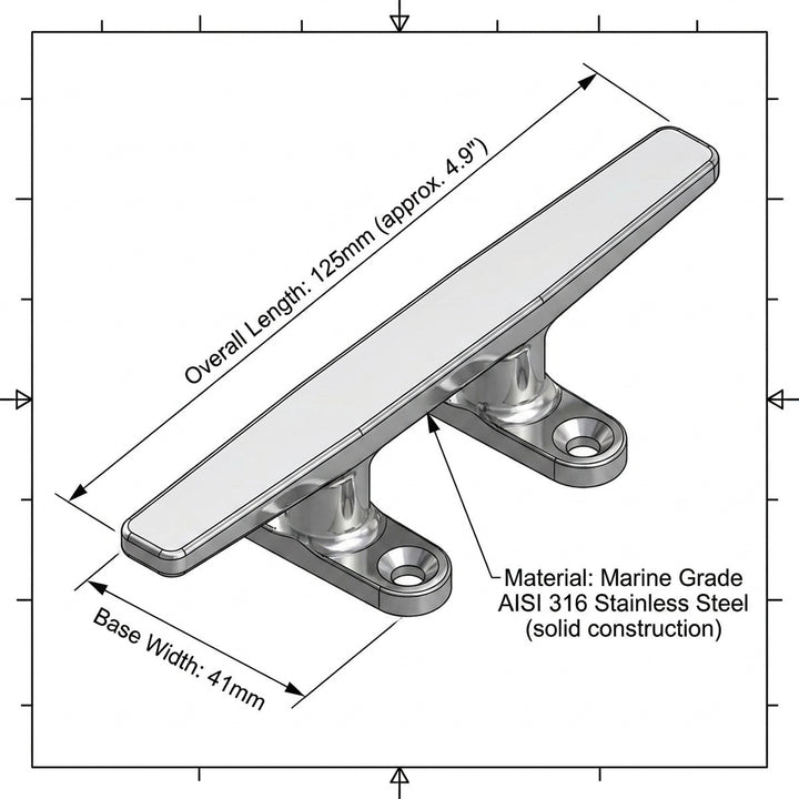 125mm Low Silhouette Cleat 316 Stainless Steel Heavy Duty Marine Boat Dock 5"